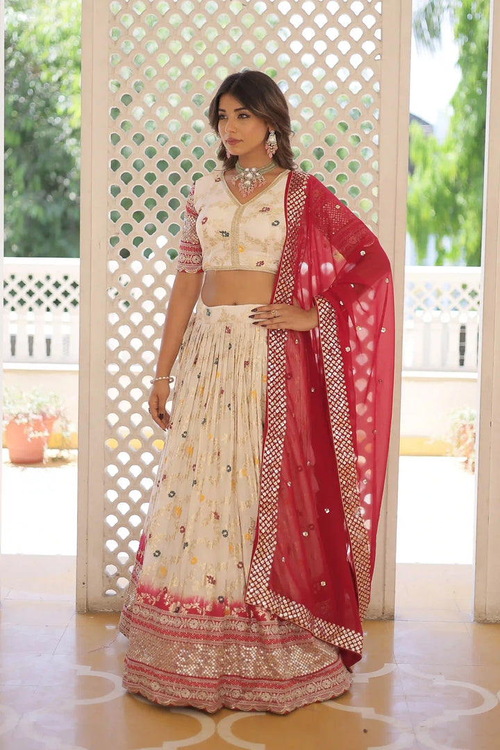 Designer Viscose-Jacquard Lehenga | Embroidered for Weddings & Parties