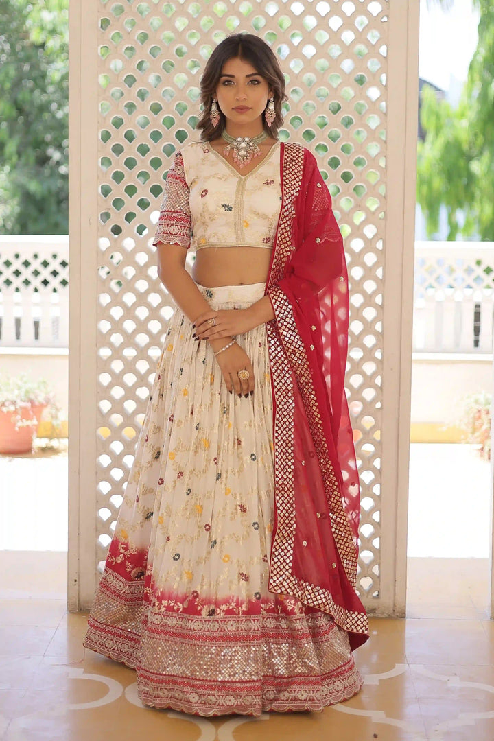 Designer Viscose-Jacquard Lehenga | Embroidered for Weddings & Parties