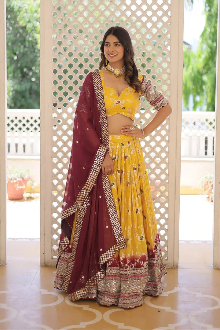 Designer Viscose-Jacquard Lehenga | Embroidered for Weddings & Parties