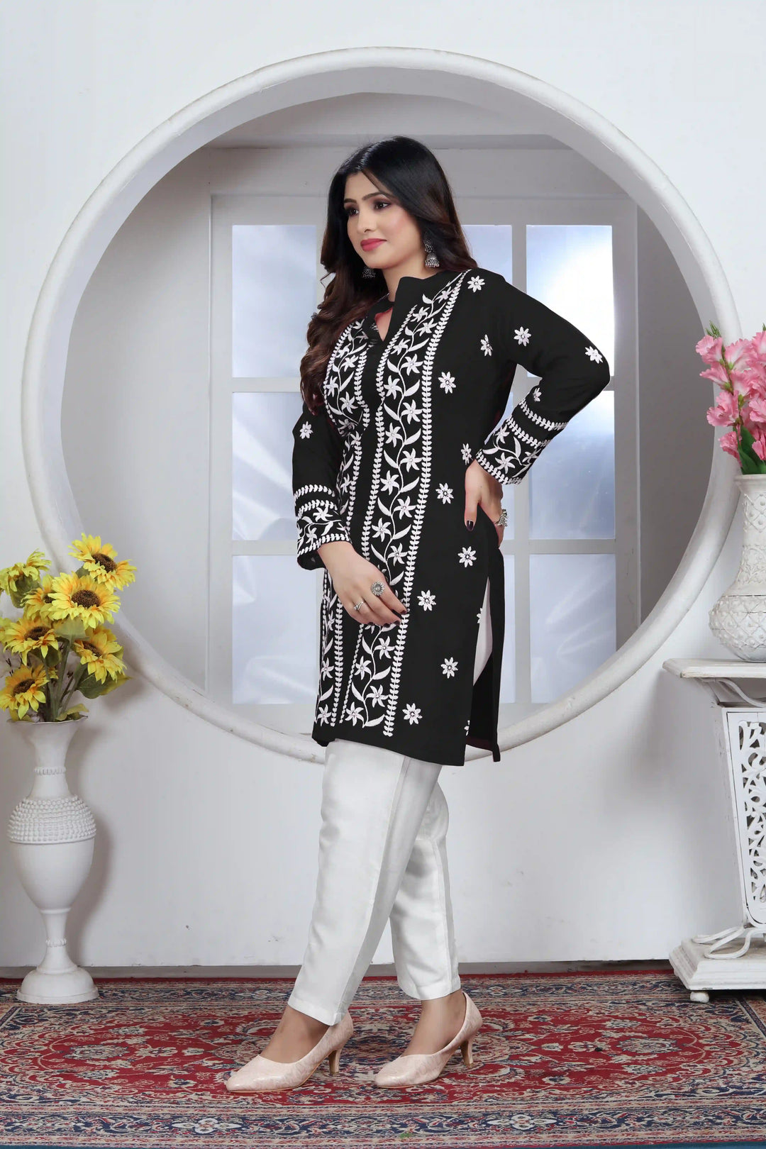 Rayon Kurti with Designer Chikankari Embroidery | Readymade Women's Kurta