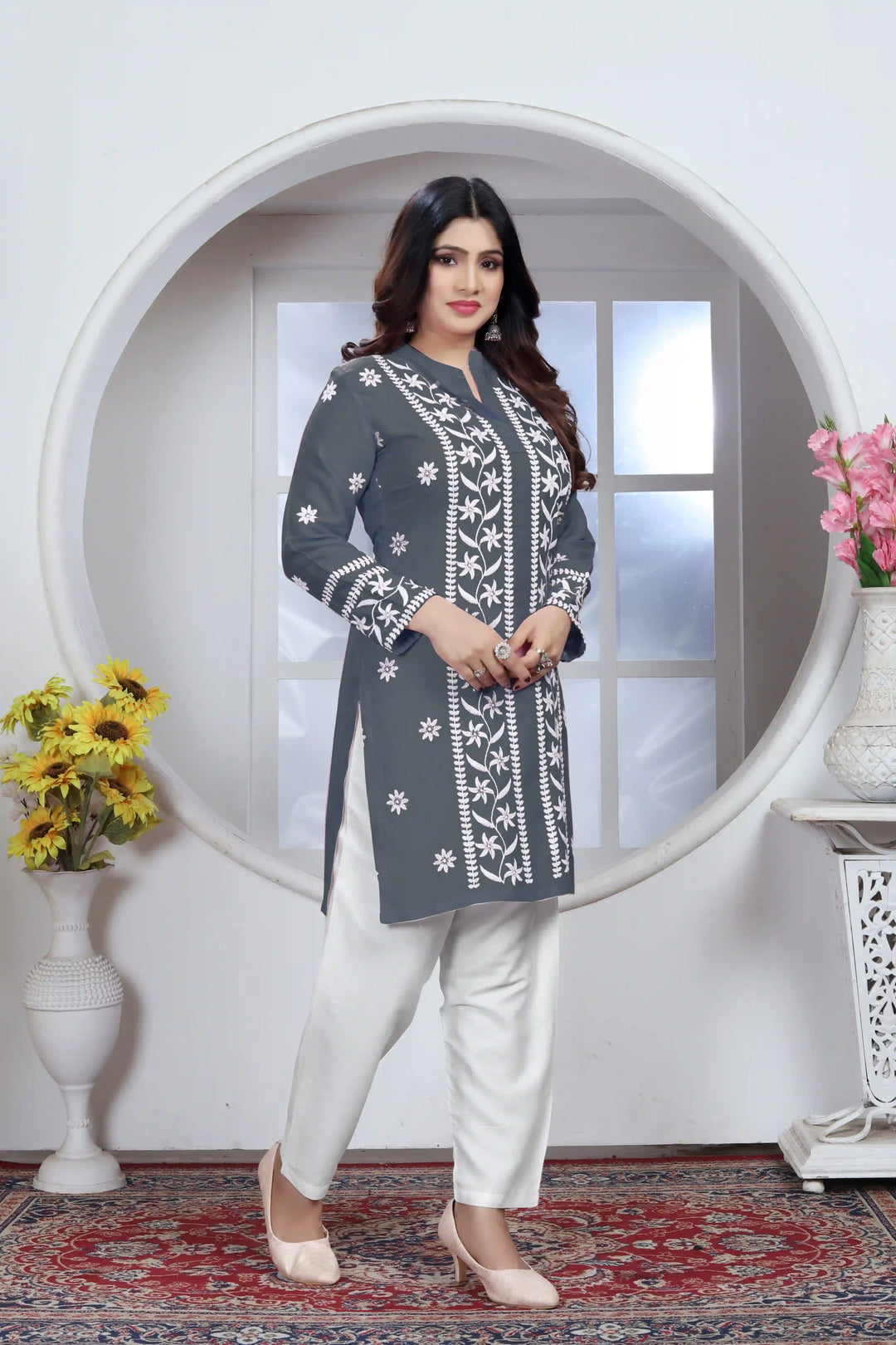 Rayon Kurti with Designer Chikankari Embroidery | Readymade Women's Kurta