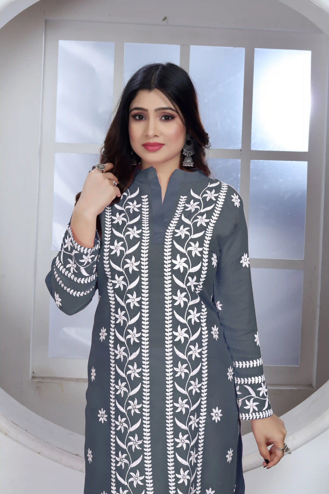 Rayon Kurti with Designer Chikankari Embroidery | Readymade Women's Kurta