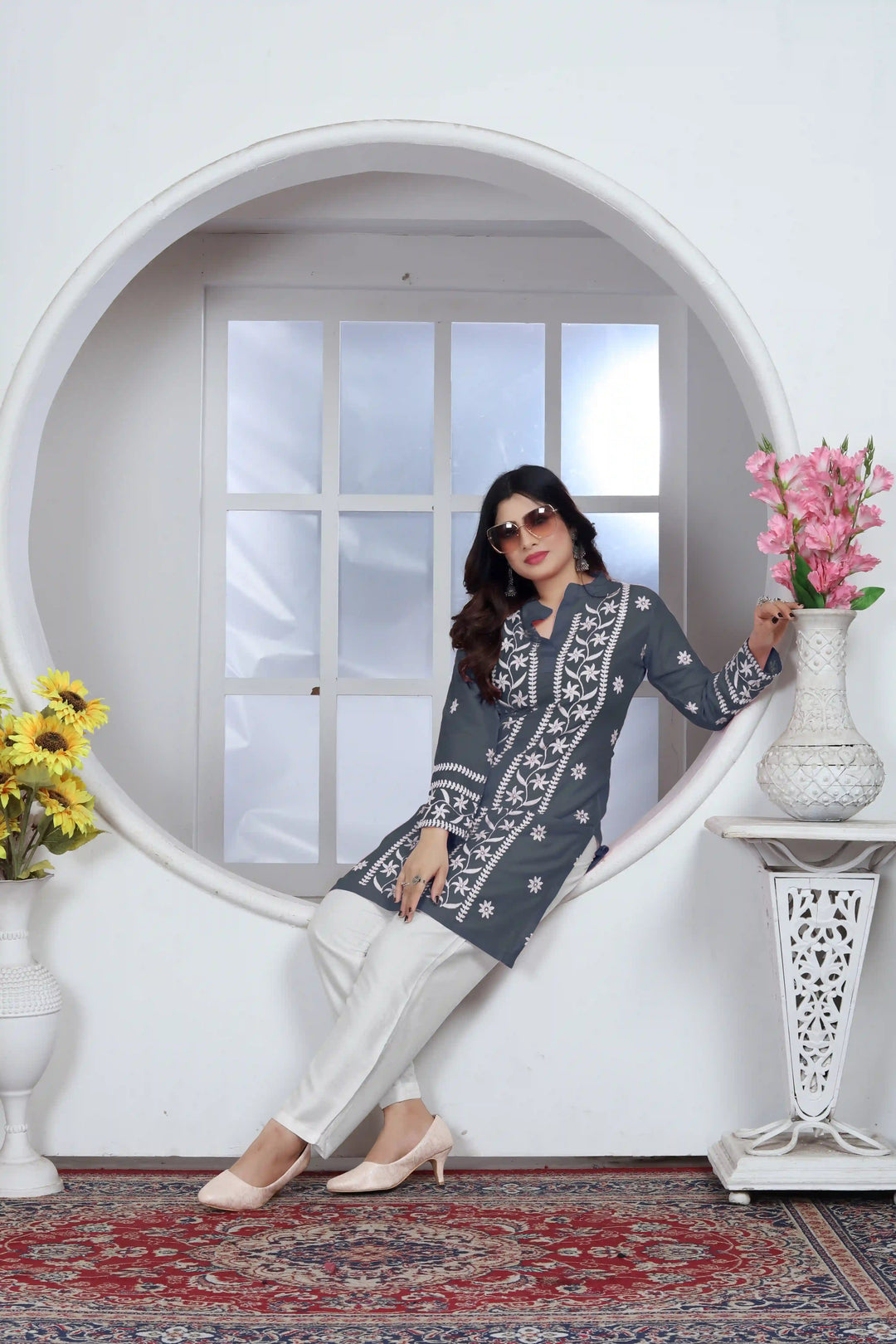 Rayon Kurti with Designer Chikankari Embroidery | Readymade Women's Kurta