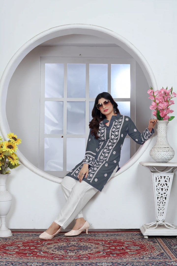 Rayon Kurti with Designer Chikankari Embroidery | Readymade Women's Kurta
