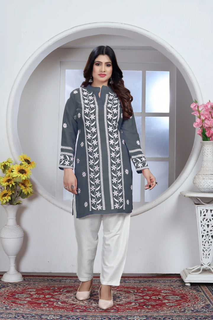 Rayon Kurti with Designer Chikankari Embroidery | Readymade Women's Kurta