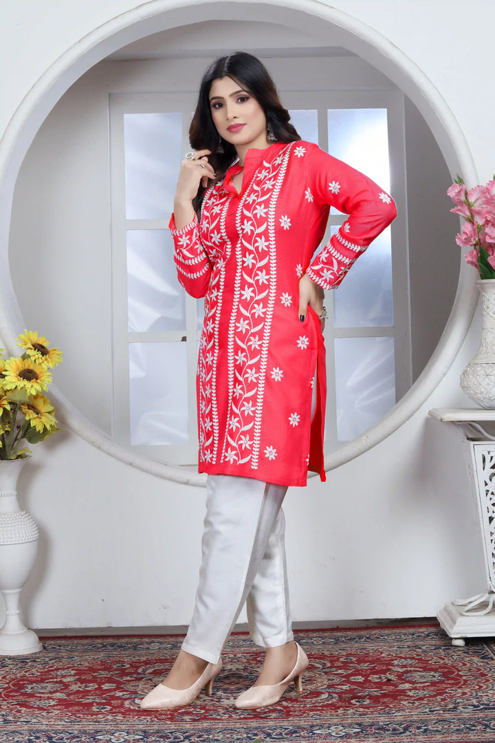 Rayon Kurti with Designer Chikankari Embroidery | Readymade Women's Kurta