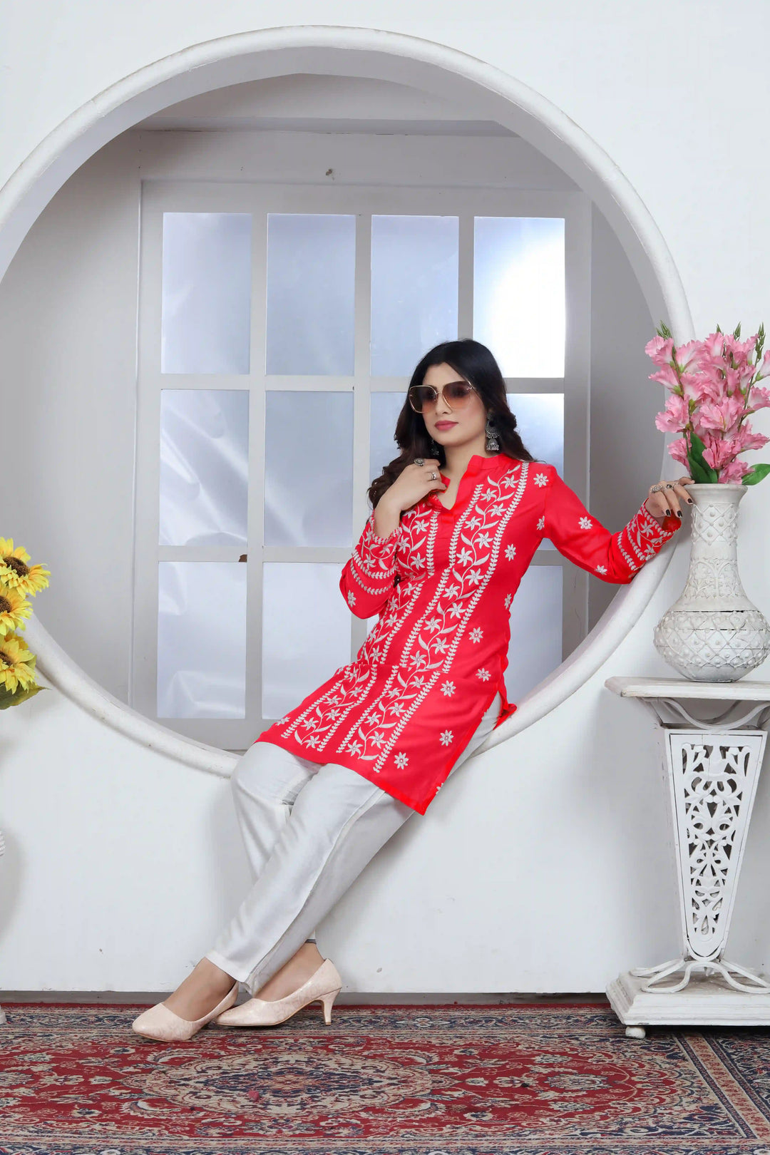 Rayon Kurti with Designer Chikankari Embroidery | Readymade Women's Kurta