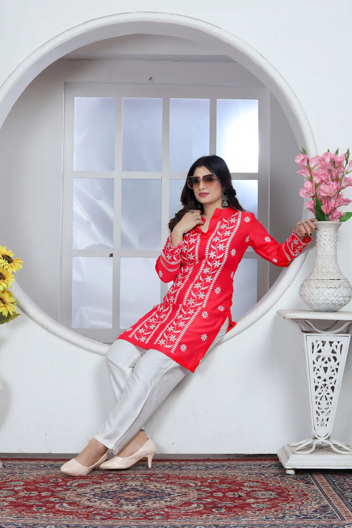 Rayon Kurti with Designer Chikankari Embroidery | Readymade Women's Kurta