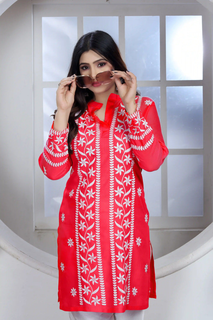 Rayon Kurti with Designer Chikankari Embroidery | Readymade Women's Kurta