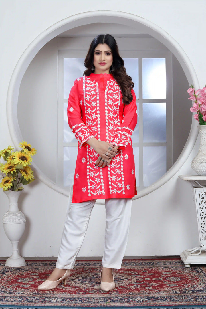 Rayon Kurti with Designer Chikankari Embroidery | Readymade Women's Kurta