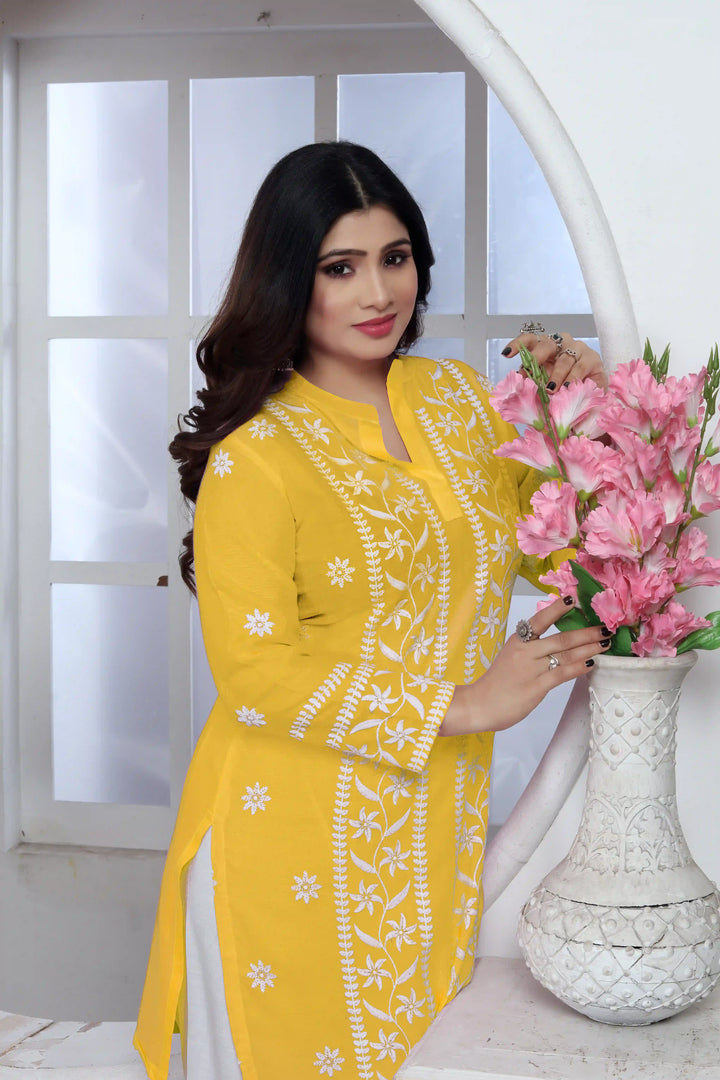 Rayon Kurti with Designer Chikankari Embroidery | Readymade Women's Kurta