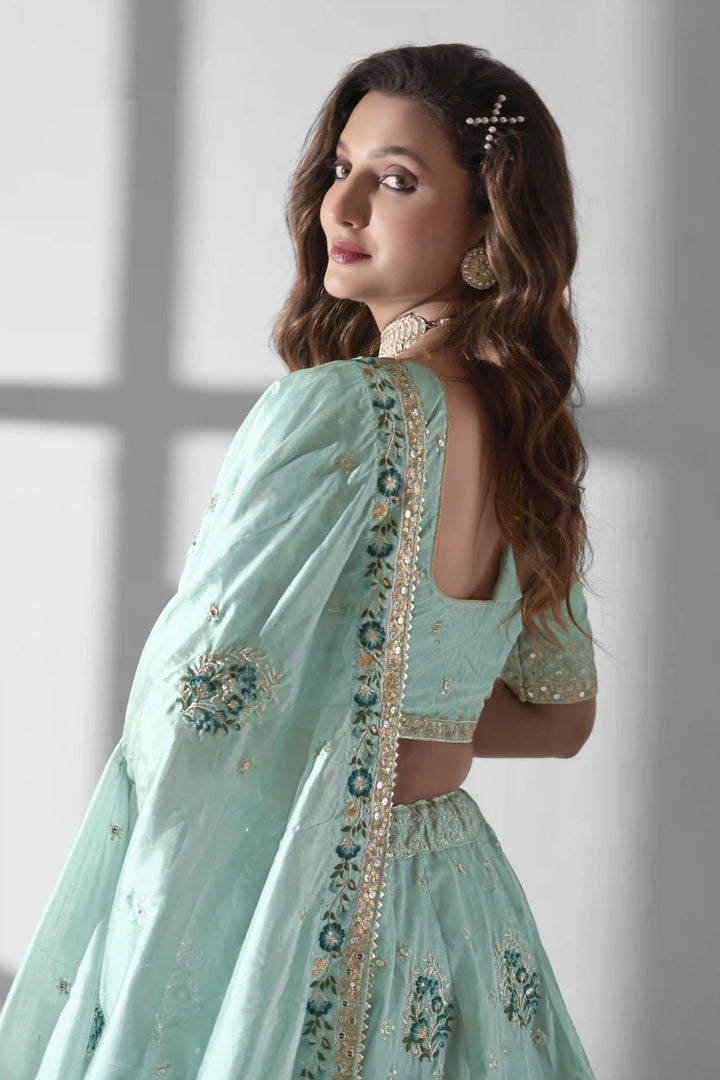 Luxurious Organza Lehenga | Intricate Embroidery & Sequins for Elegance