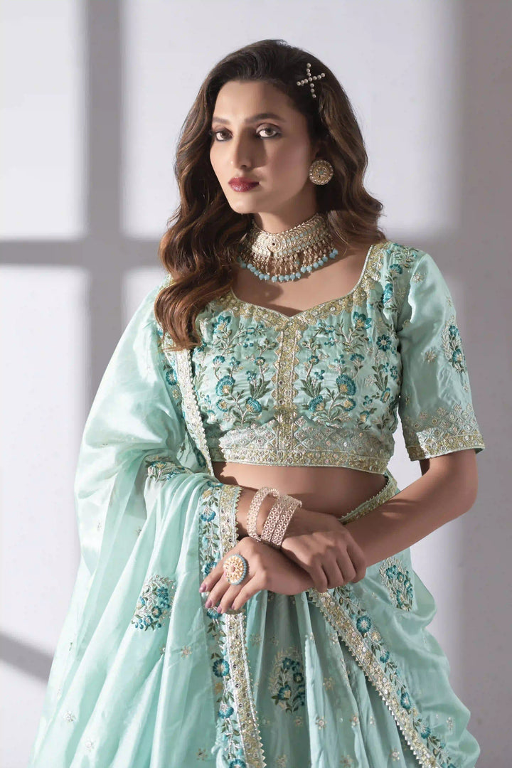 Luxurious Organza Lehenga | Intricate Embroidery & Sequins for Elegance