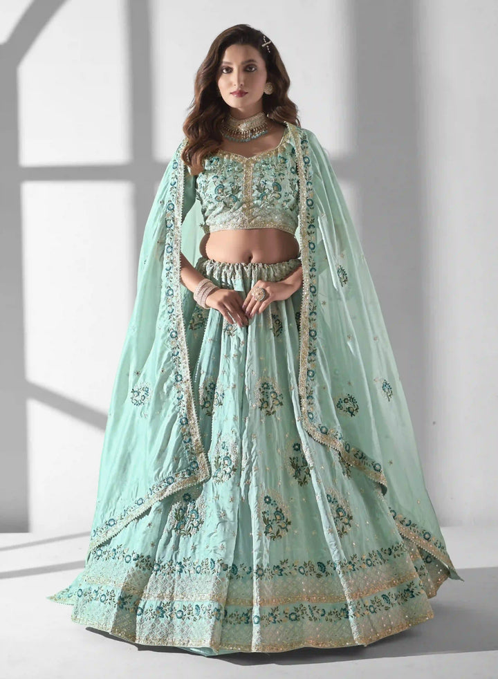 Luxurious Organza Lehenga | Intricate Embroidery & Sequins for Elegance