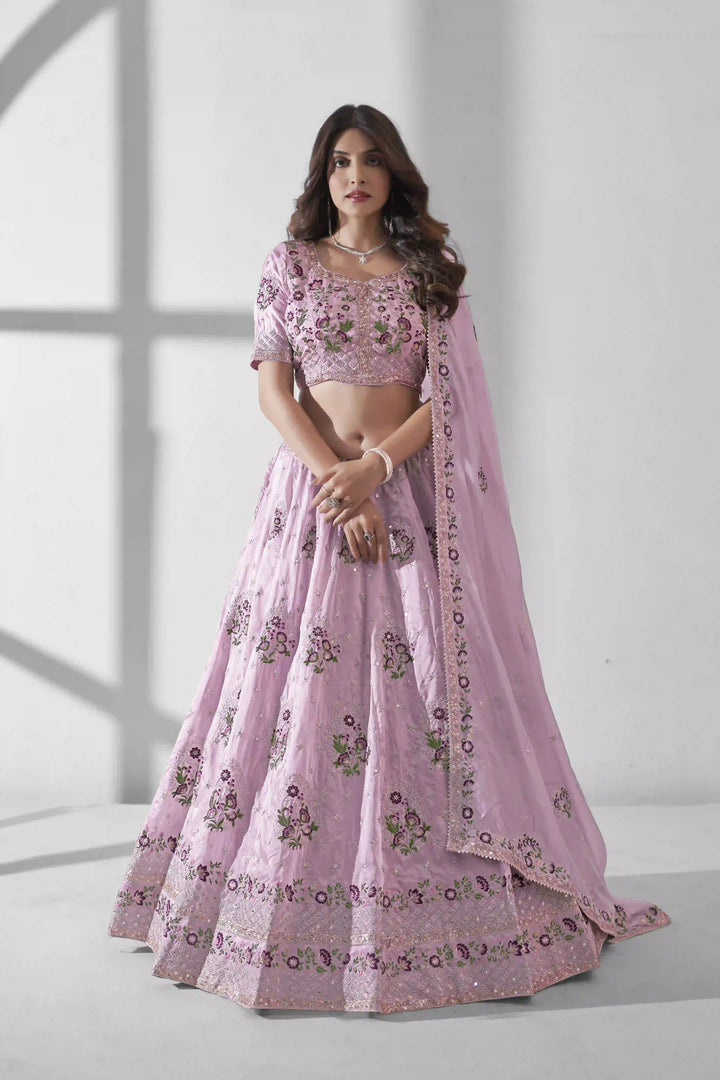 Luxurious Organza Lehenga | Intricate Embroidery & Sequins for Elegance