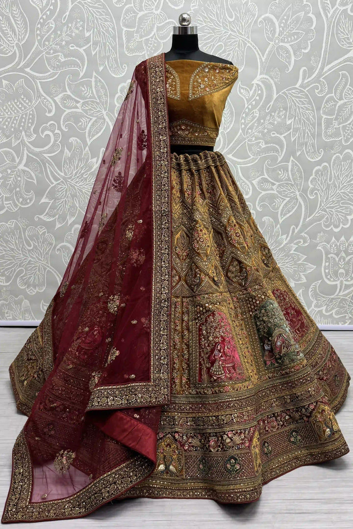 Velvet Dori-Work Lehenga | Multi-Thread Embroidery for Weddings & Events