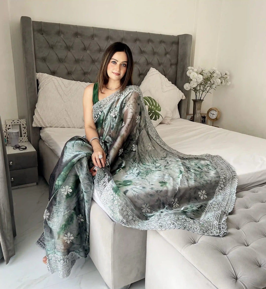 Jimmy-Choo Saree | Banarasi Silk Top & Bottom with Jari Embroidery for Events