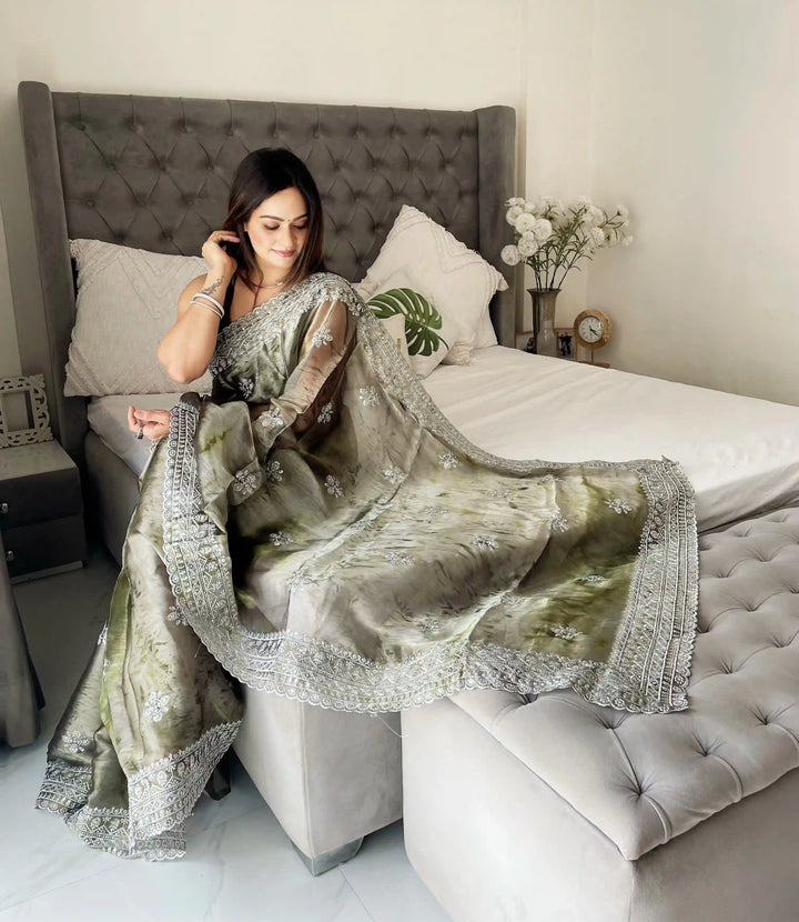 Jimmy-Choo Saree | Banarasi Silk Top & Bottom with Jari Embroidery for Events