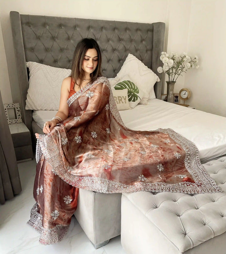Jimmy-Choo Saree | Banarasi Silk Top & Bottom with Jari Embroidery for Events