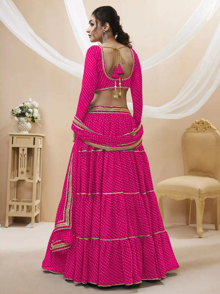Luxe Georgette Lehenga | Vibrant Laheriya Print & Delicate Lace Work