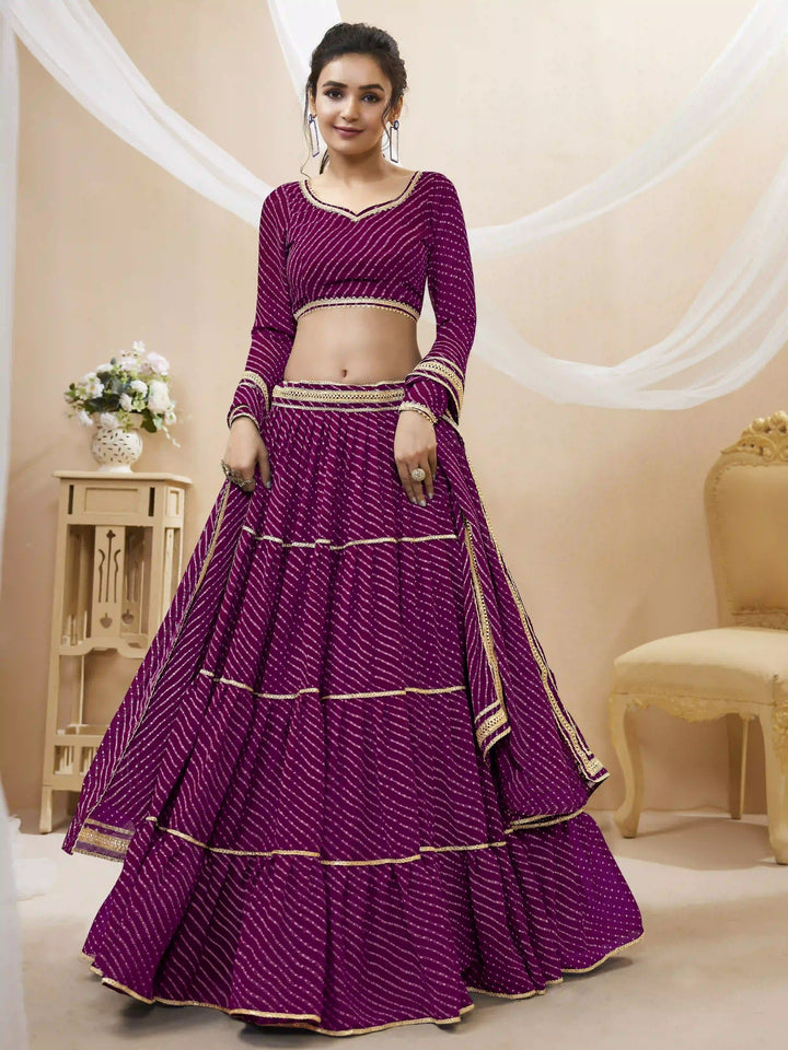 Luxe Georgette Lehenga | Vibrant Laheriya Print & Delicate Lace Work