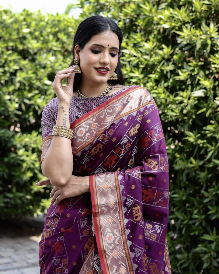 Exquisite Handloom Silk Saree | Elegant Ikkat Patola Design with Blouse