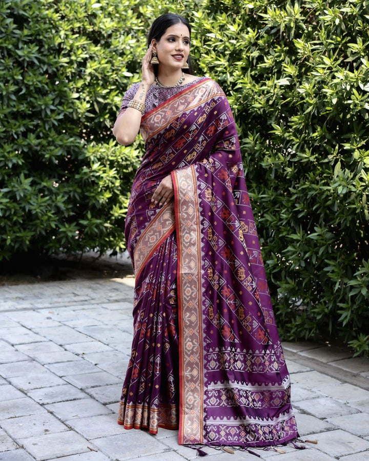 Exquisite Handloom Silk Saree | Elegant Ikkat Patola Design with Blouse