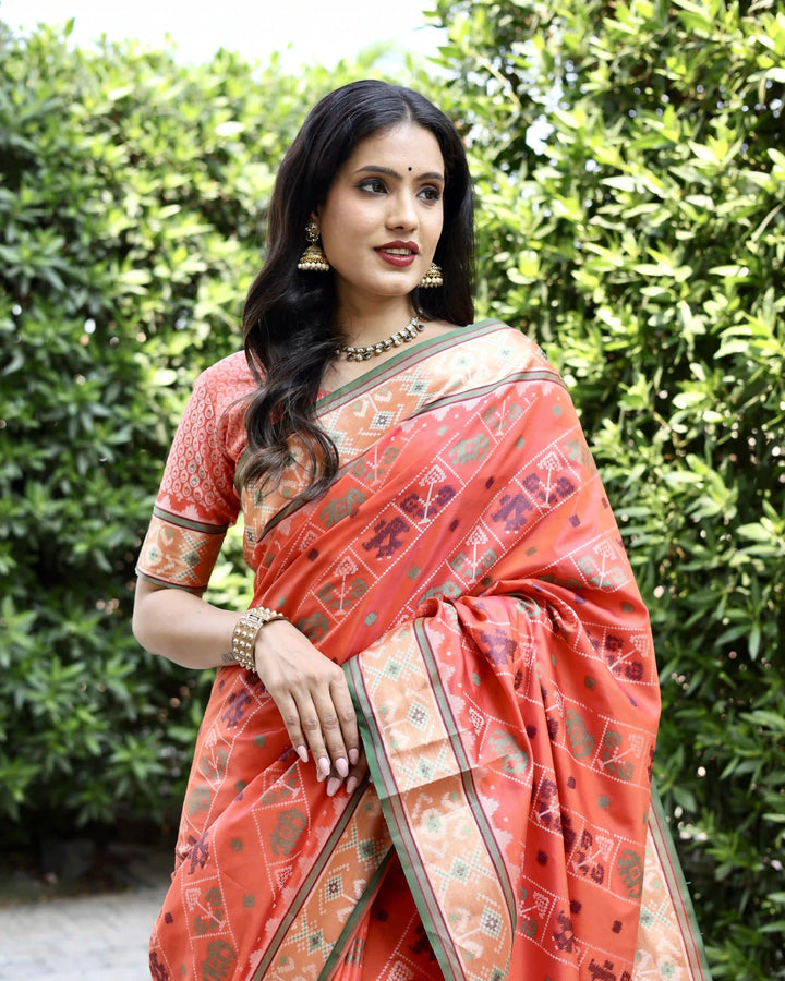 Exquisite Handloom Silk Saree | Elegant Ikkat Patola Design with Blouse
