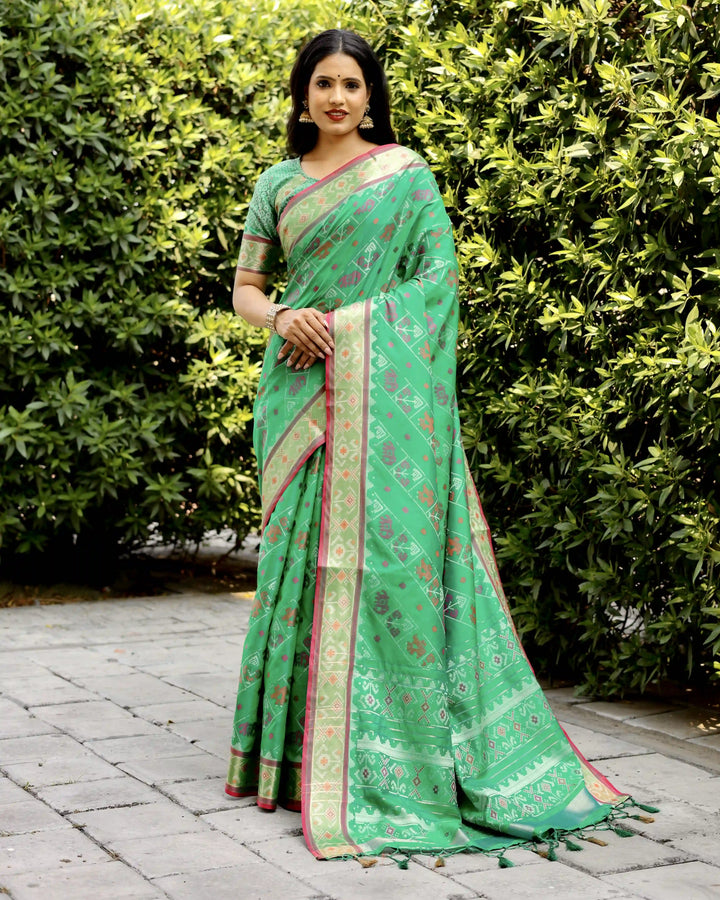 Exquisite Handloom Silk Saree | Elegant Ikkat Patola Design with Blouse