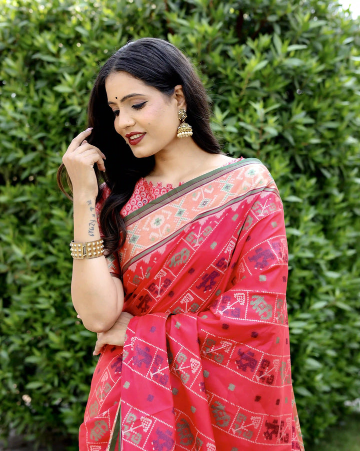 Exquisite Handloom Silk Saree | Elegant Ikkat Patola Design with Blouse