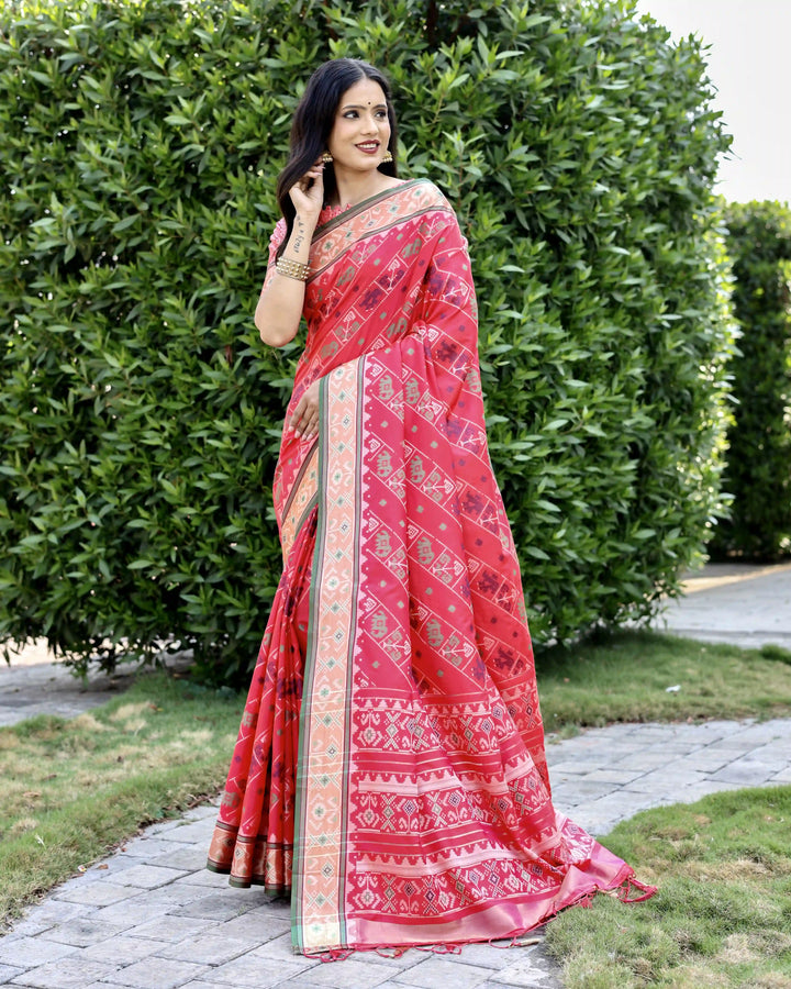 Exquisite Handloom Silk Saree | Elegant Ikkat Patola Design with Blouse