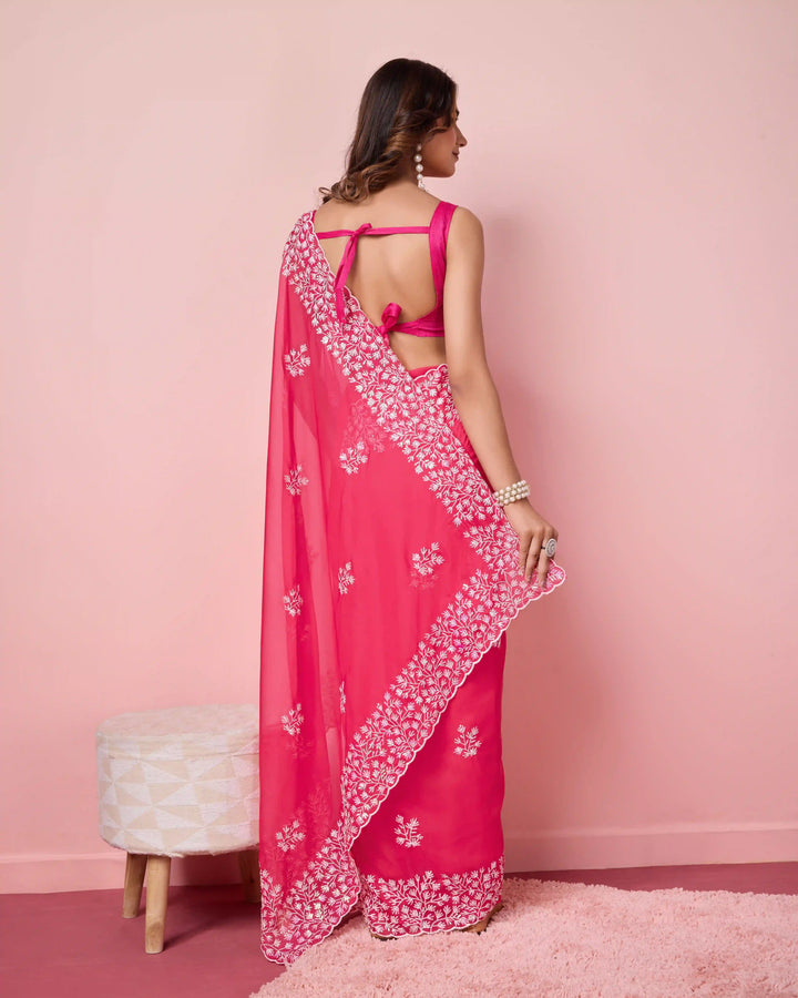 Elegant Tabby Silk Saree with Sequins Embroidery | Perfect for Weddings & Parties