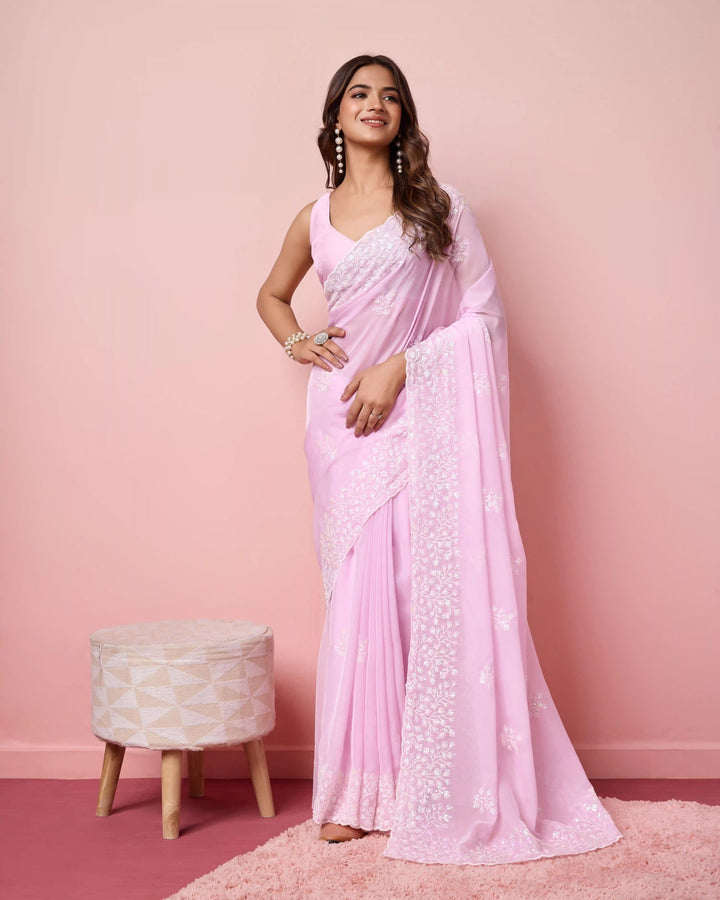 Elegant Tabby Silk Saree with Sequins Embroidery | Perfect for Weddings & Parties