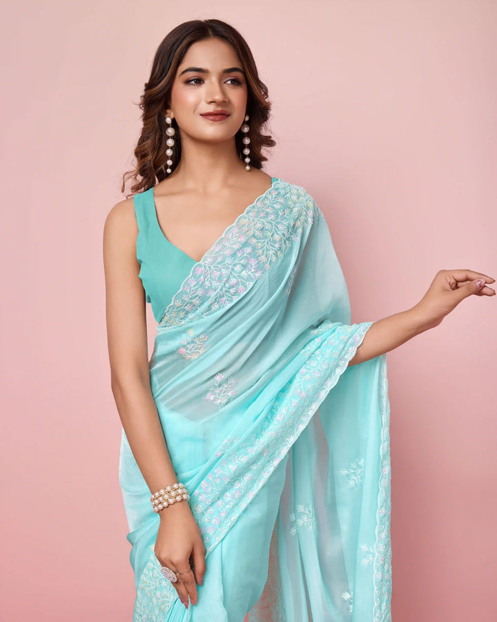 Elegant Tabby Silk Saree with Sequins Embroidery | Perfect for Weddings & Parties