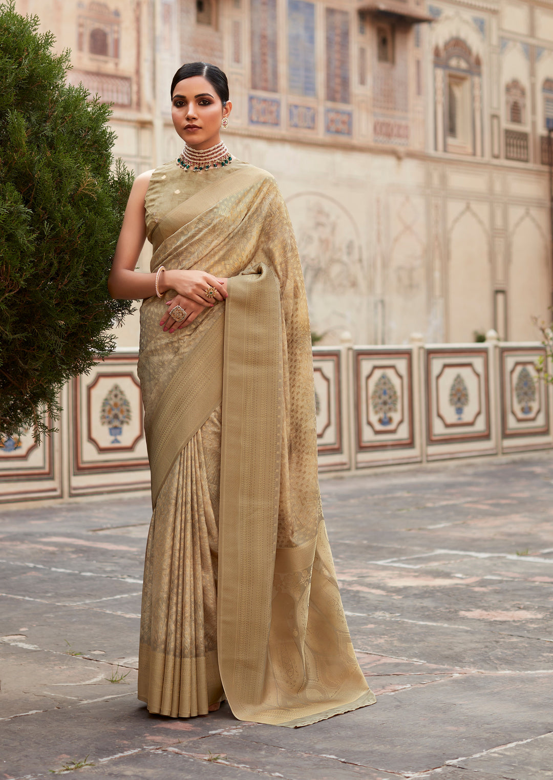 Elegant Tissue Silk Saree with Designer Weaving Border | Perfect for Weddings & Festivals