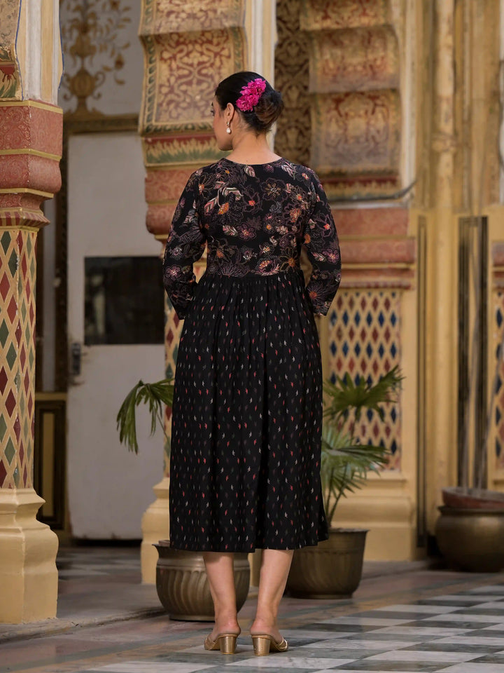 Floral Print Flared Kurta | Designer Foil Printed Long Kurta with Pocket