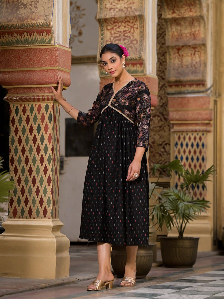 Floral Print Flared Kurta | Designer Foil Printed Long Kurta with Pocket