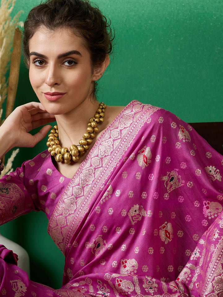 Elegant Wevon Jacquard Designer Saree | Banarasi Silk & Dola Cotton Blend