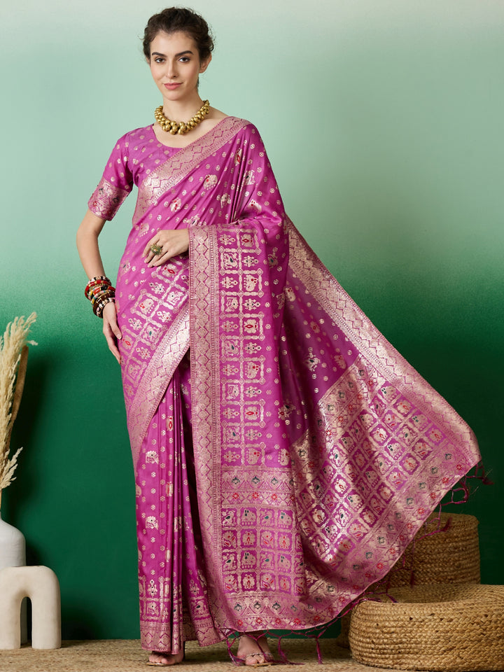 Elegant Wevon Jacquard Designer Saree | Banarasi Silk & Dola Cotton Blend