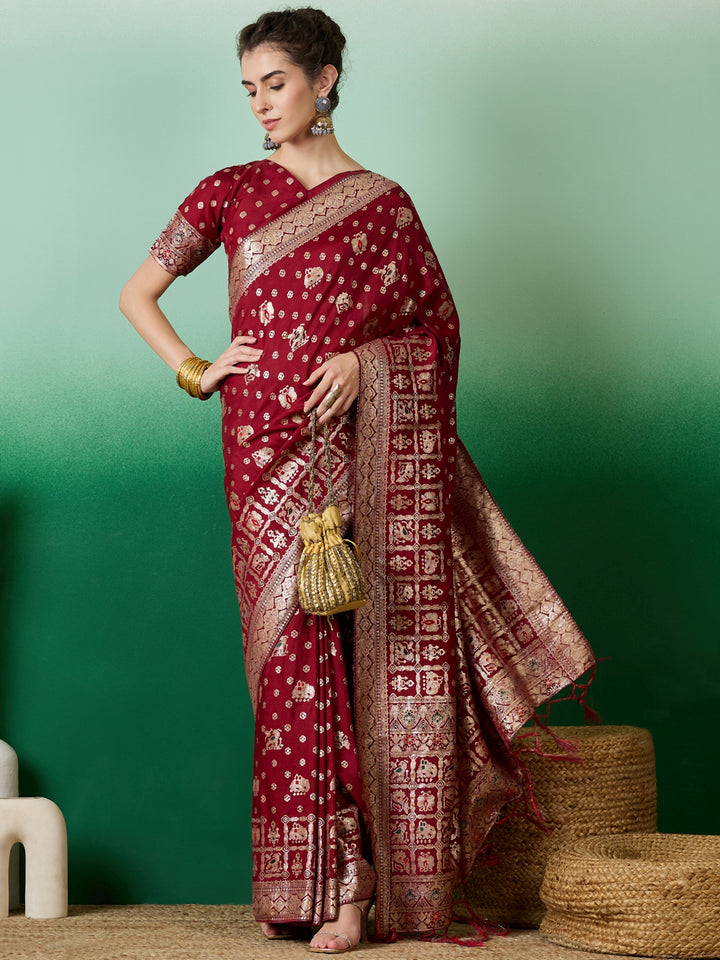 Elegant Wevon Jacquard Designer Saree | Banarasi Silk & Dola Cotton Blend