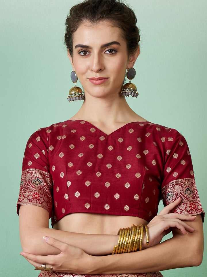 Elegant Wevon Jacquard Designer Saree | Banarasi Silk & Dola Cotton Blend