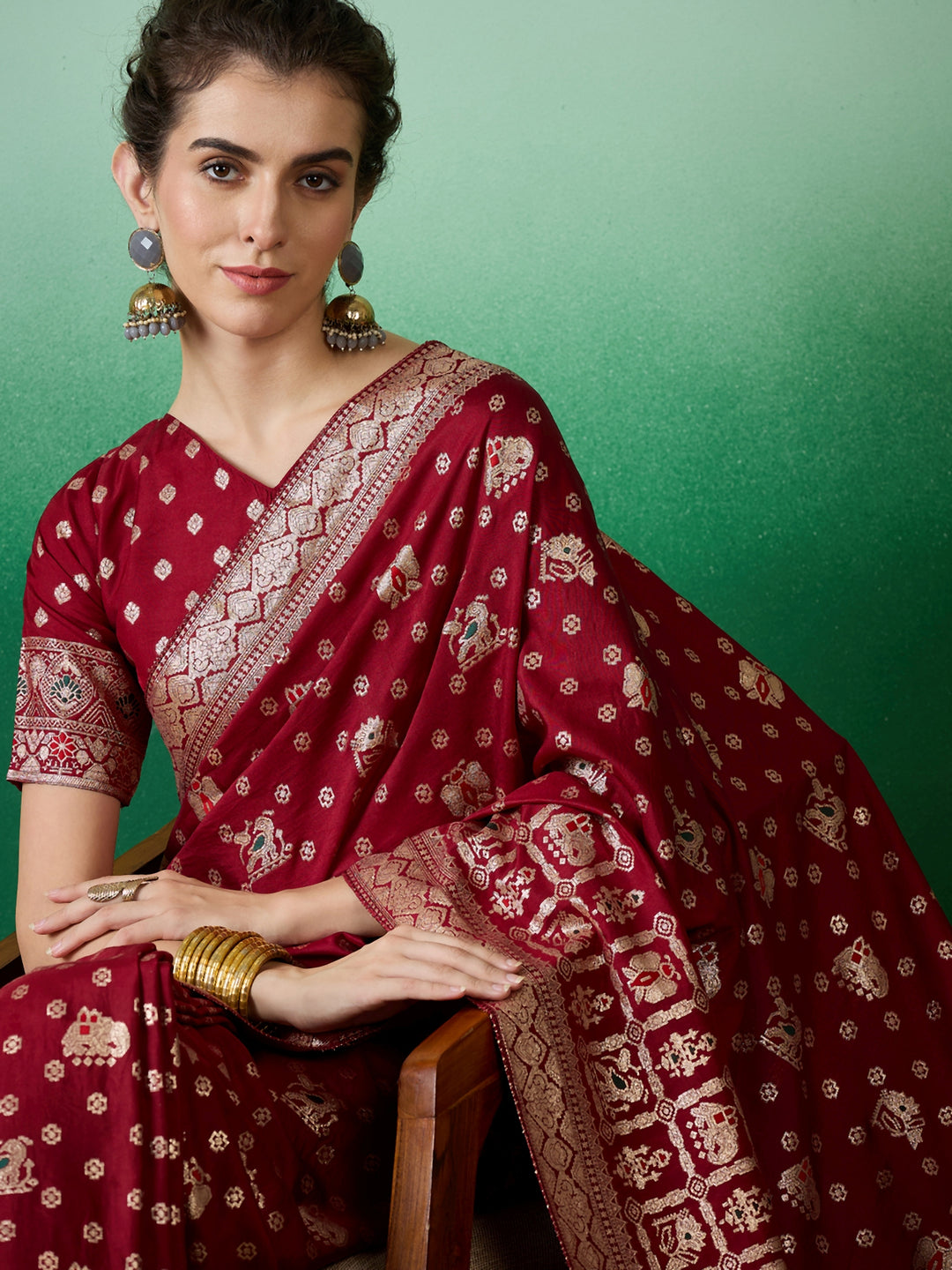 Elegant Wevon Jacquard Designer Saree | Banarasi Silk & Dola Cotton Blend