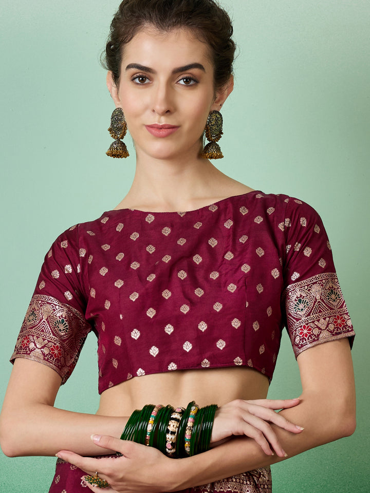 Elegant Wevon Jacquard Designer Saree | Banarasi Silk & Dola Cotton Blend