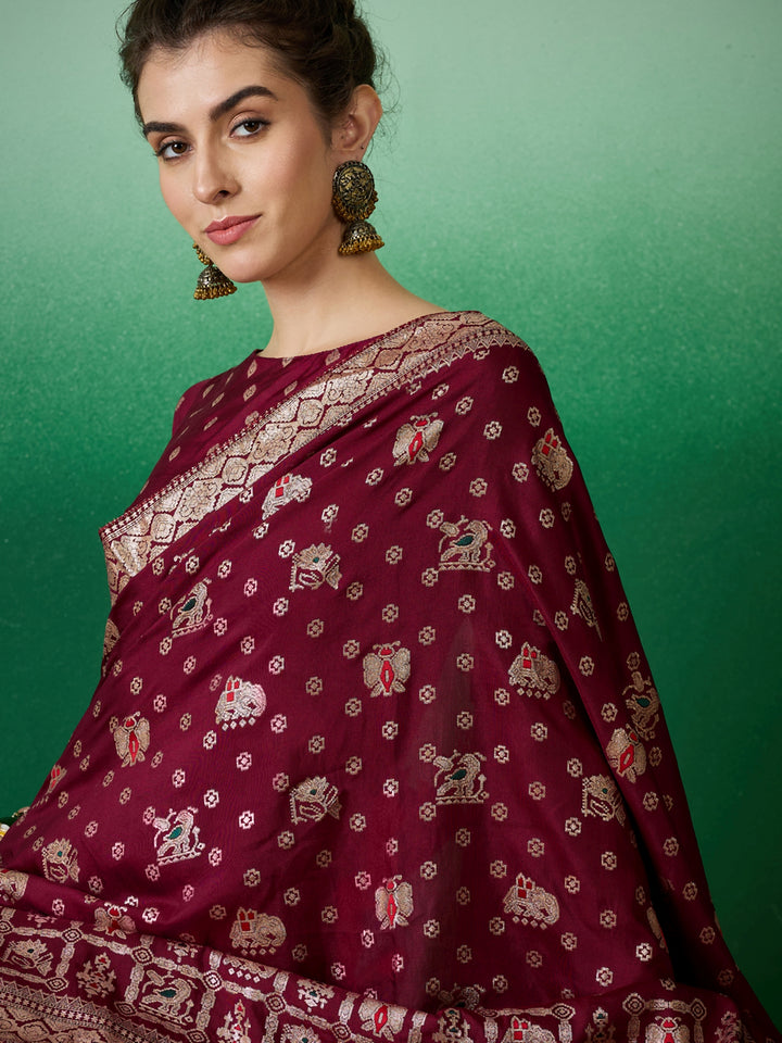 Elegant Wevon Jacquard Designer Saree | Banarasi Silk & Dola Cotton Blend