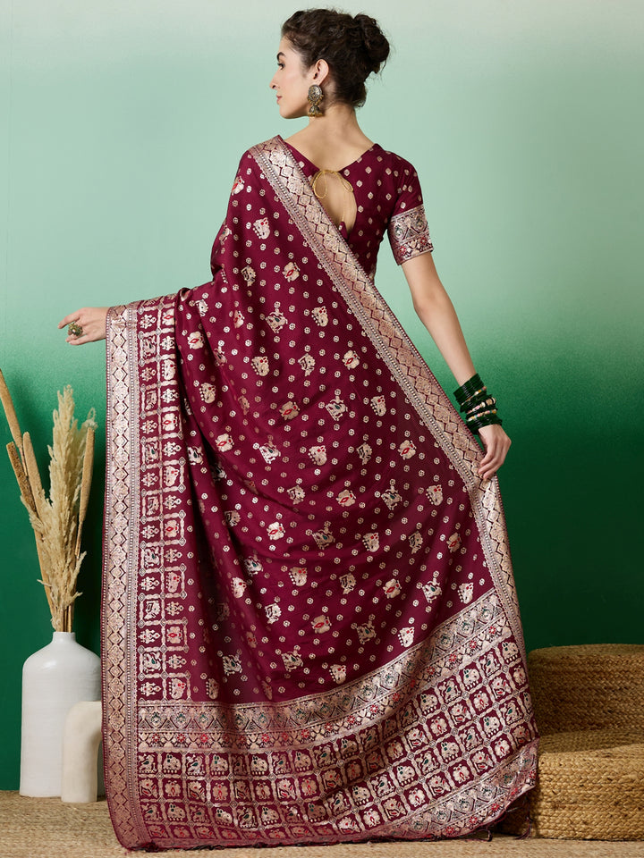 Elegant Wevon Jacquard Designer Saree | Banarasi Silk & Dola Cotton Blend