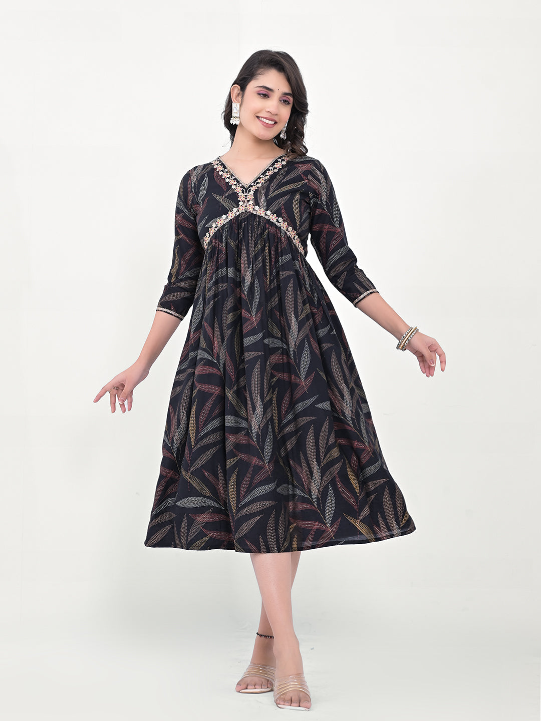 Navy Blue Kurti for Women | Designer Printed Silk Blend Kurta