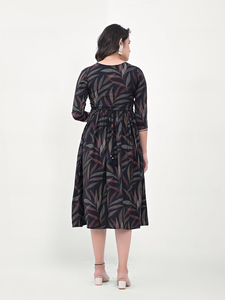Navy Blue Kurti for Women | Designer Printed Silk Blend Kurta