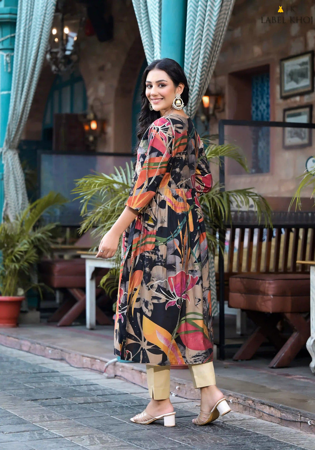 Multicolor Silk Blend Kurti | Designer Printed Long Indian Ethnic Wear