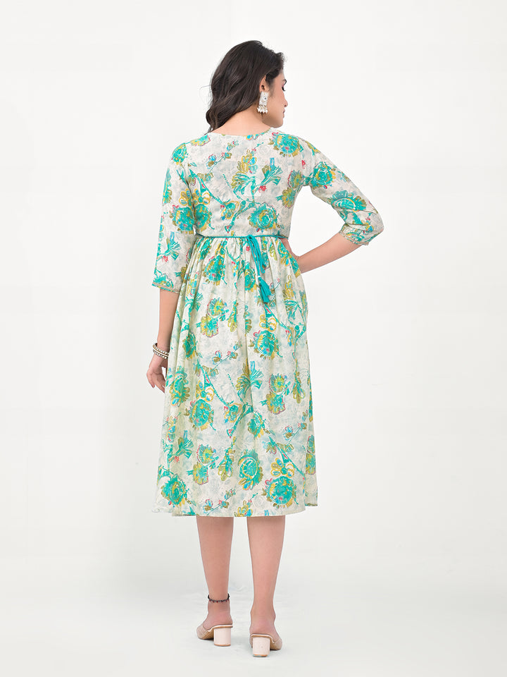 Stylish Floral Fit & Flare Kurti | Designer Printed Indian Silk Blend