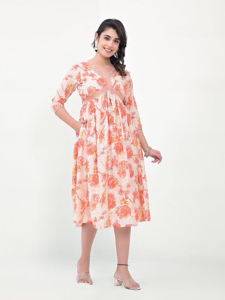 Stylish Floral Fit & Flare Kurti | Designer Printed Indian Silk Blend